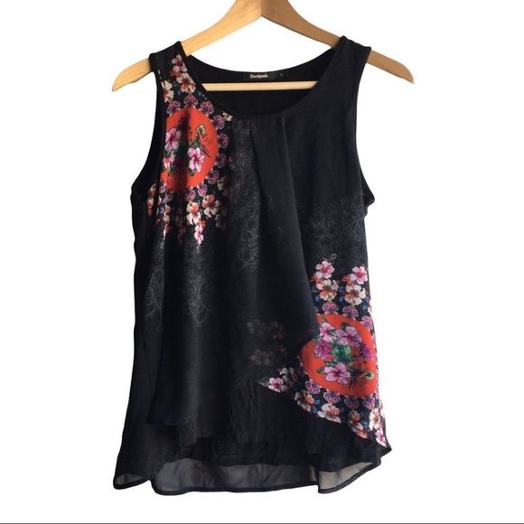 Desigual boho Sleeveless Blouse Lucile black colourful floral asymmetrical flowy - Picture 5 of 14